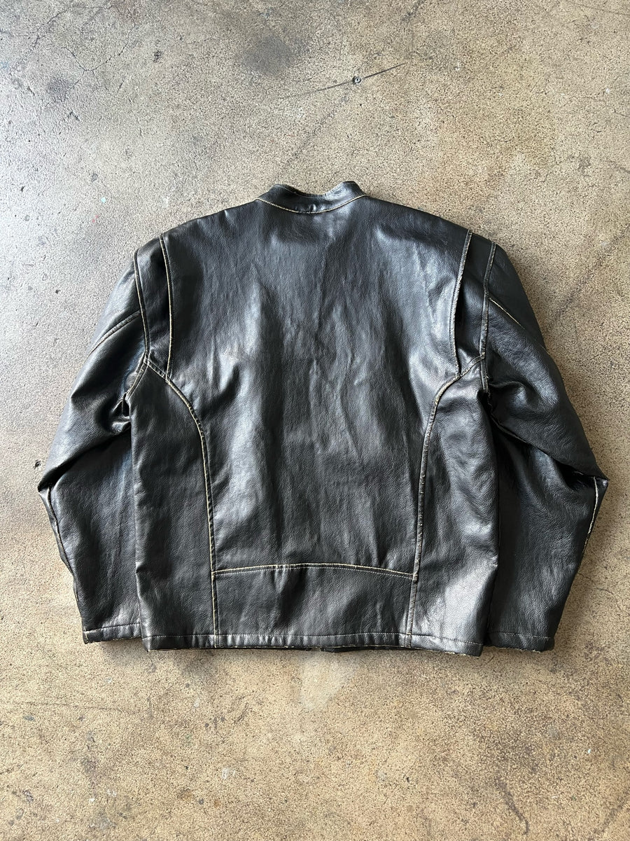 2000s BC Ethic Slightly Distressed Black Pleather Moto Jacket