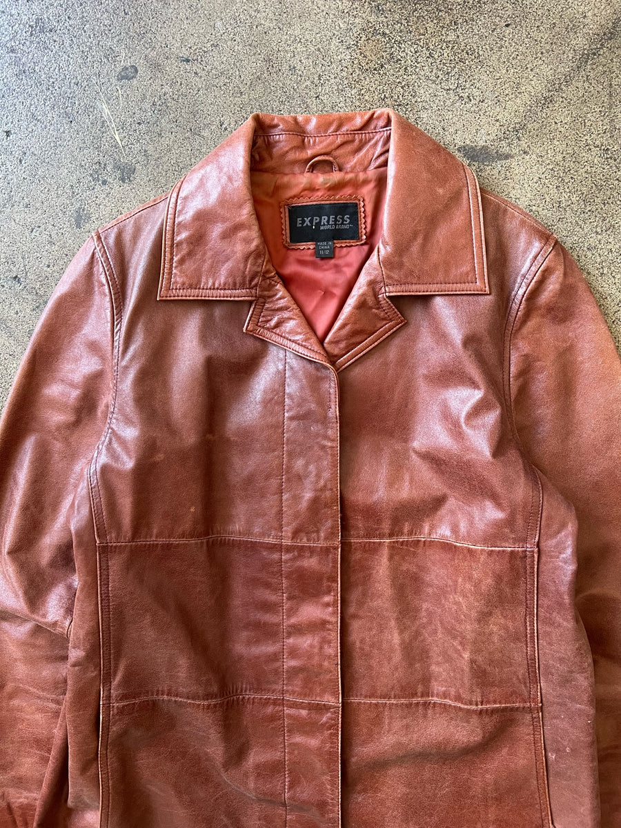 1990s Express Faded Red Leather Jacket