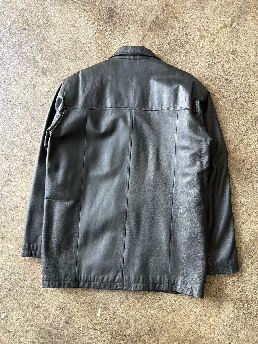 2000s USA Leather Long Black Jacket