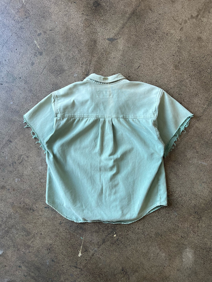 1990s Eddie Bauer Faded Green Chopped Shirt
