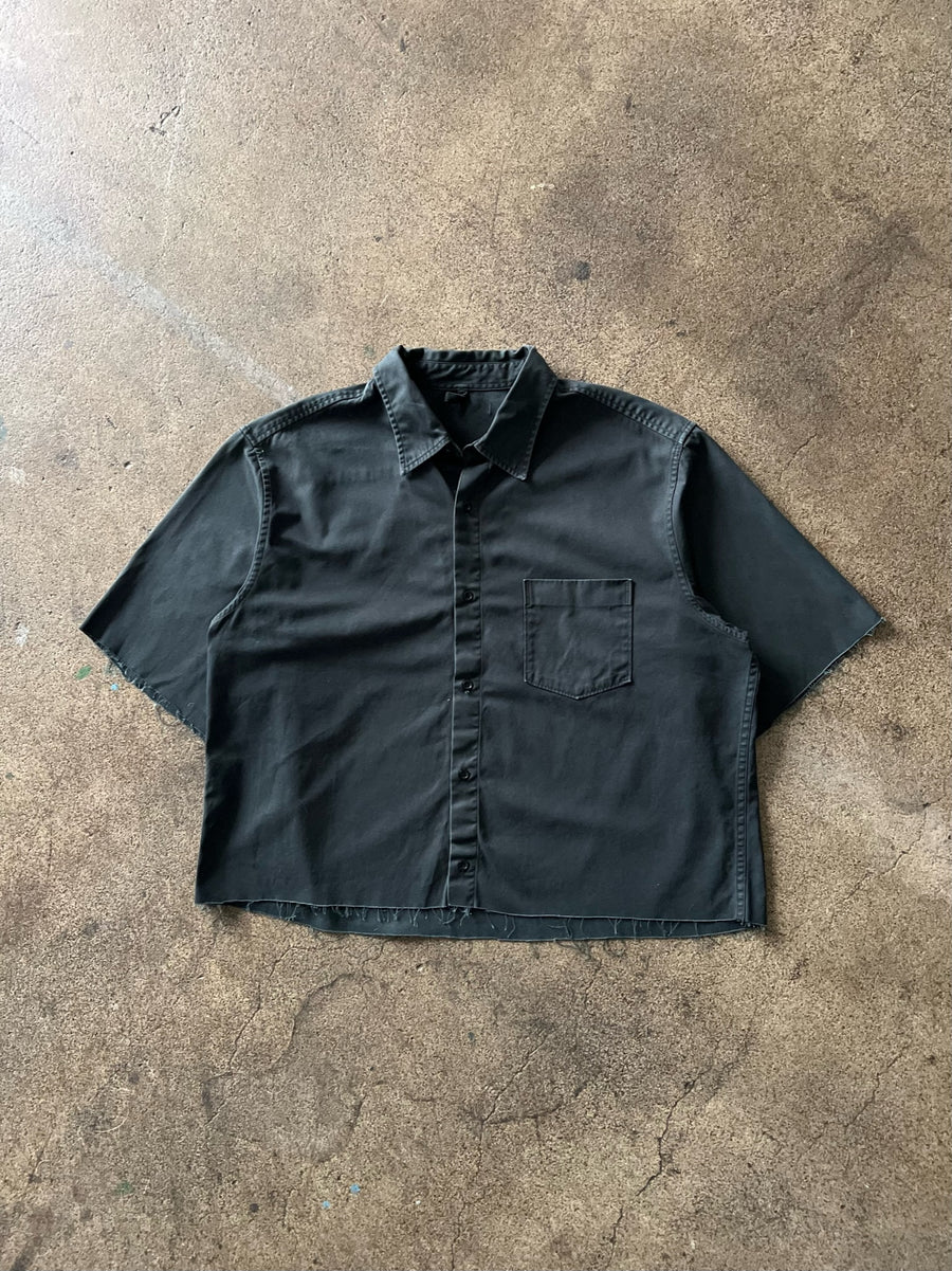 1980s Cropped + Chopped Faded Black Boxy Dress Shirt