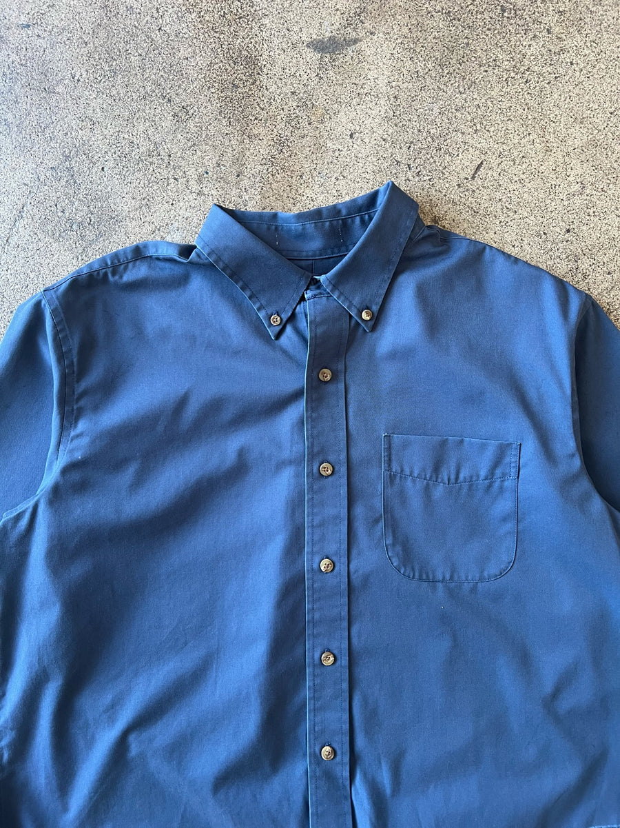 1990s Cropped Blue Dress Shirt