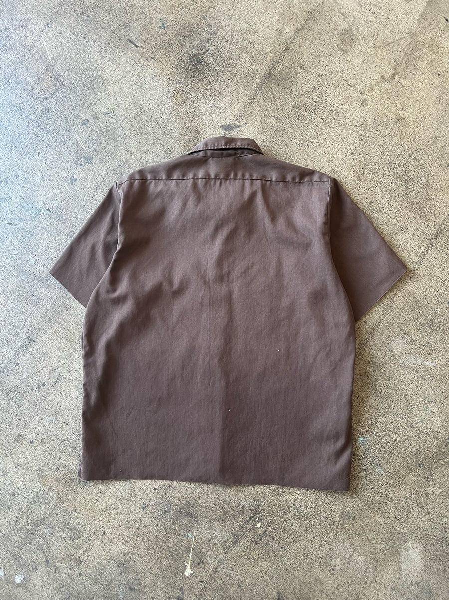1990s Dickies Cropped + Chopped Two Pocket Brown Work Shirt