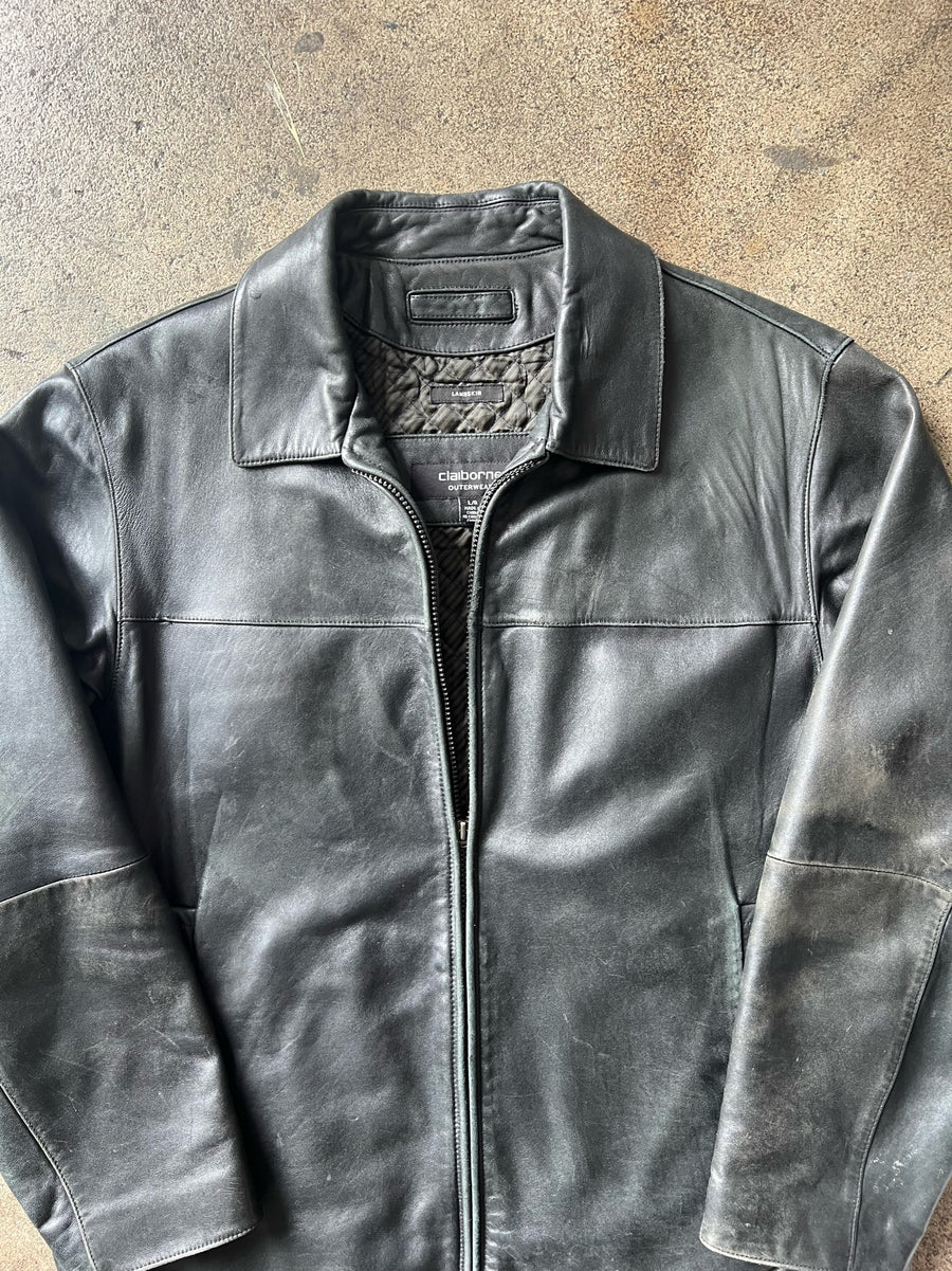 2000s Claiborne Faded Black Leather Jacket