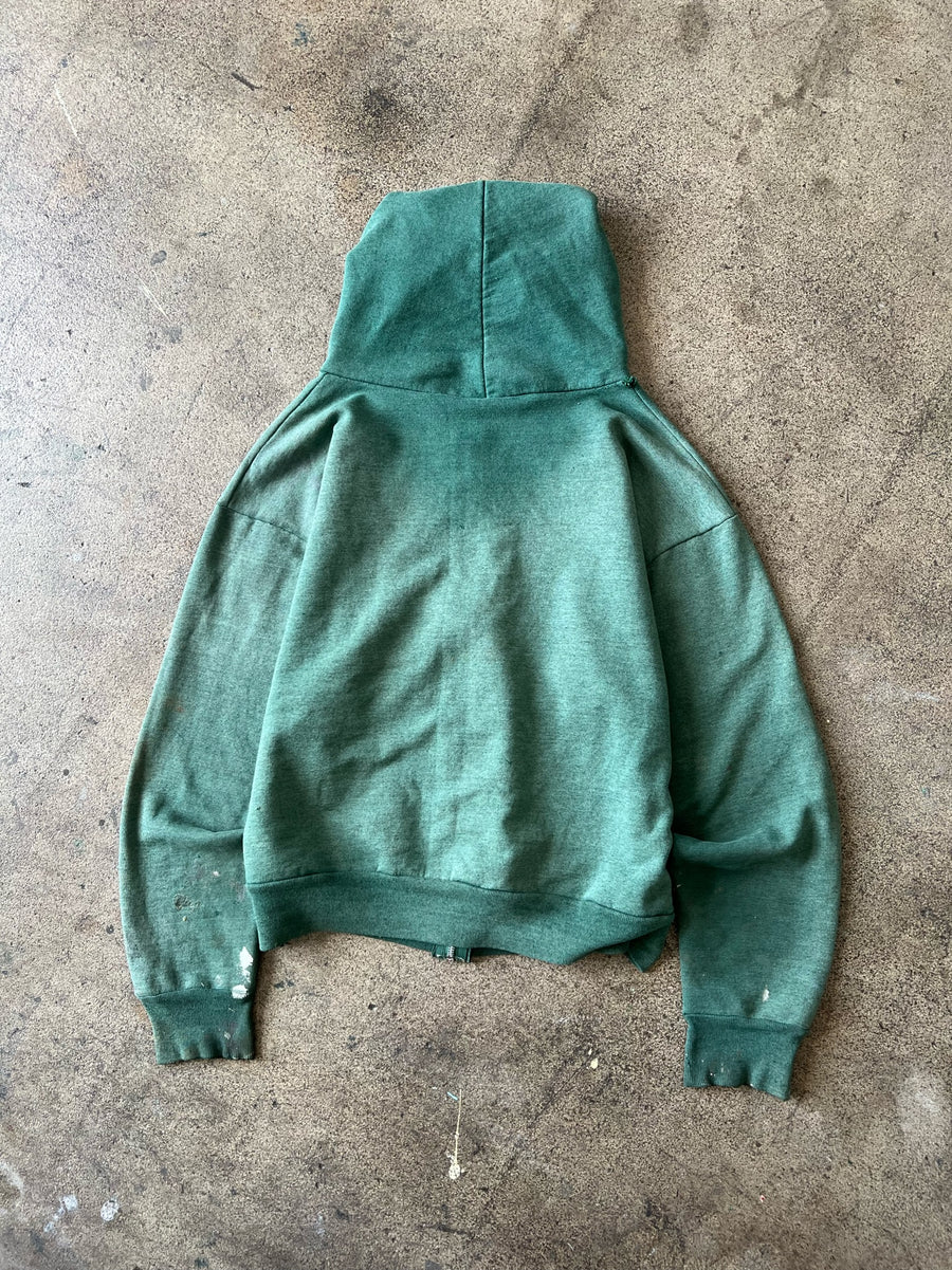 1980s Distressed + Faded Green Zip Hoodie
