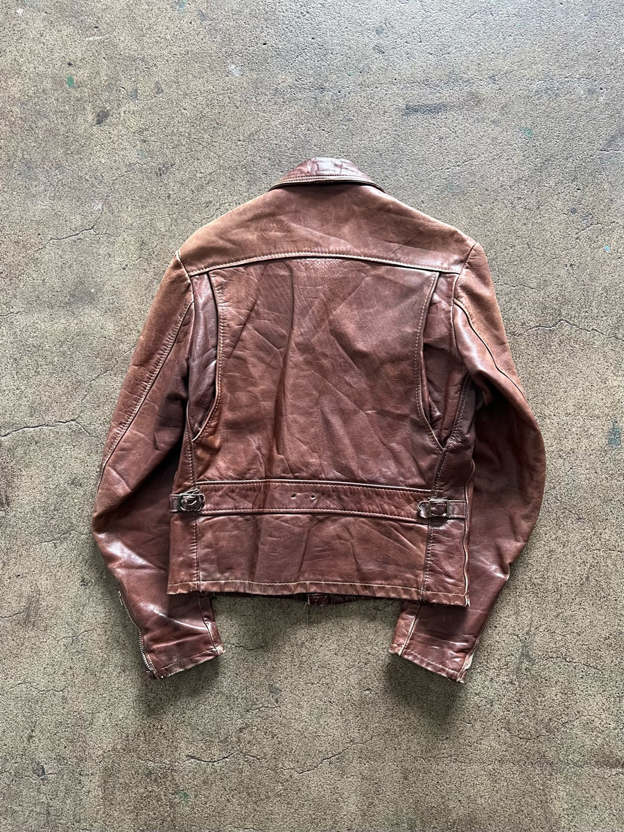1970s Reddish Brown Leather Jacket Talon Zipper