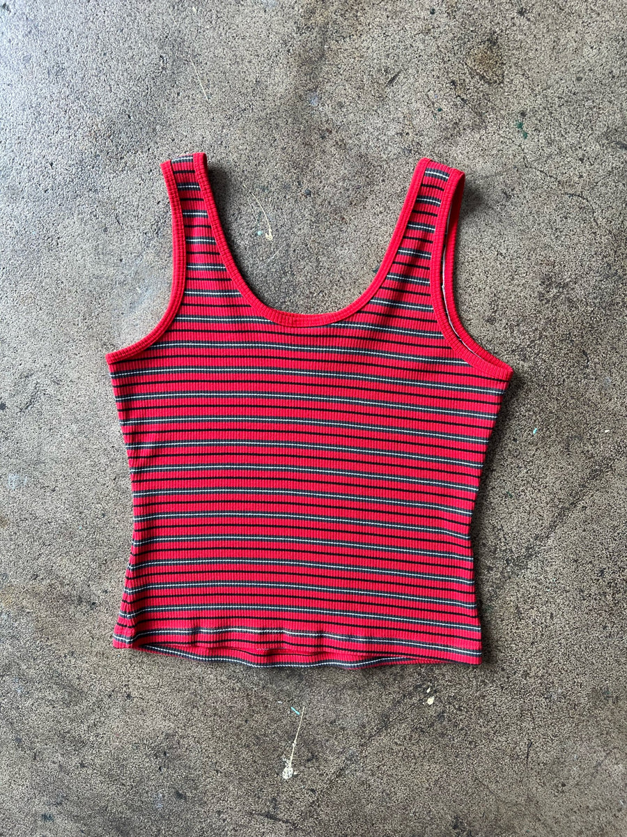 2000s Nike Red and Black Striped Tank Top