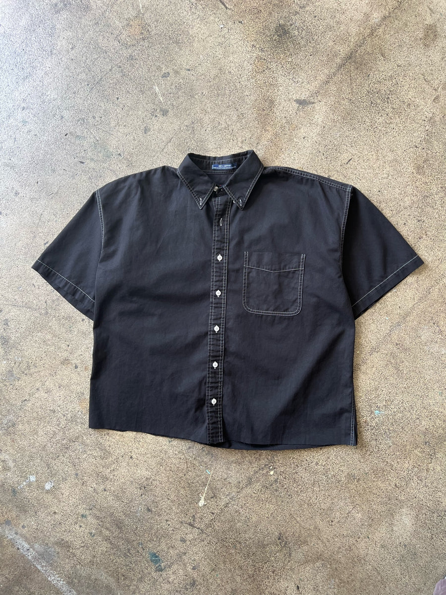 2000s Chaps Overdyed Black Cropped Shirt