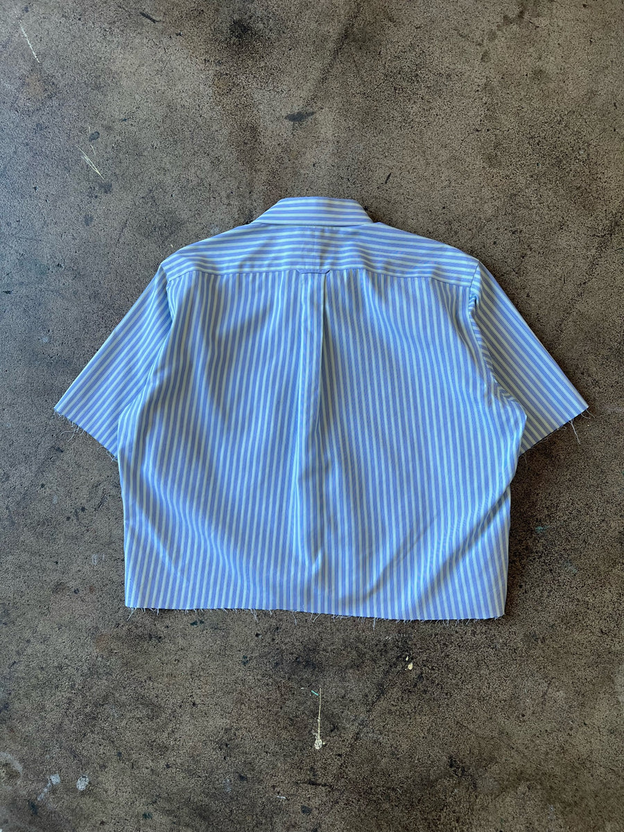 1990s Cropped + Chopped Striped Blue Dress Shirt