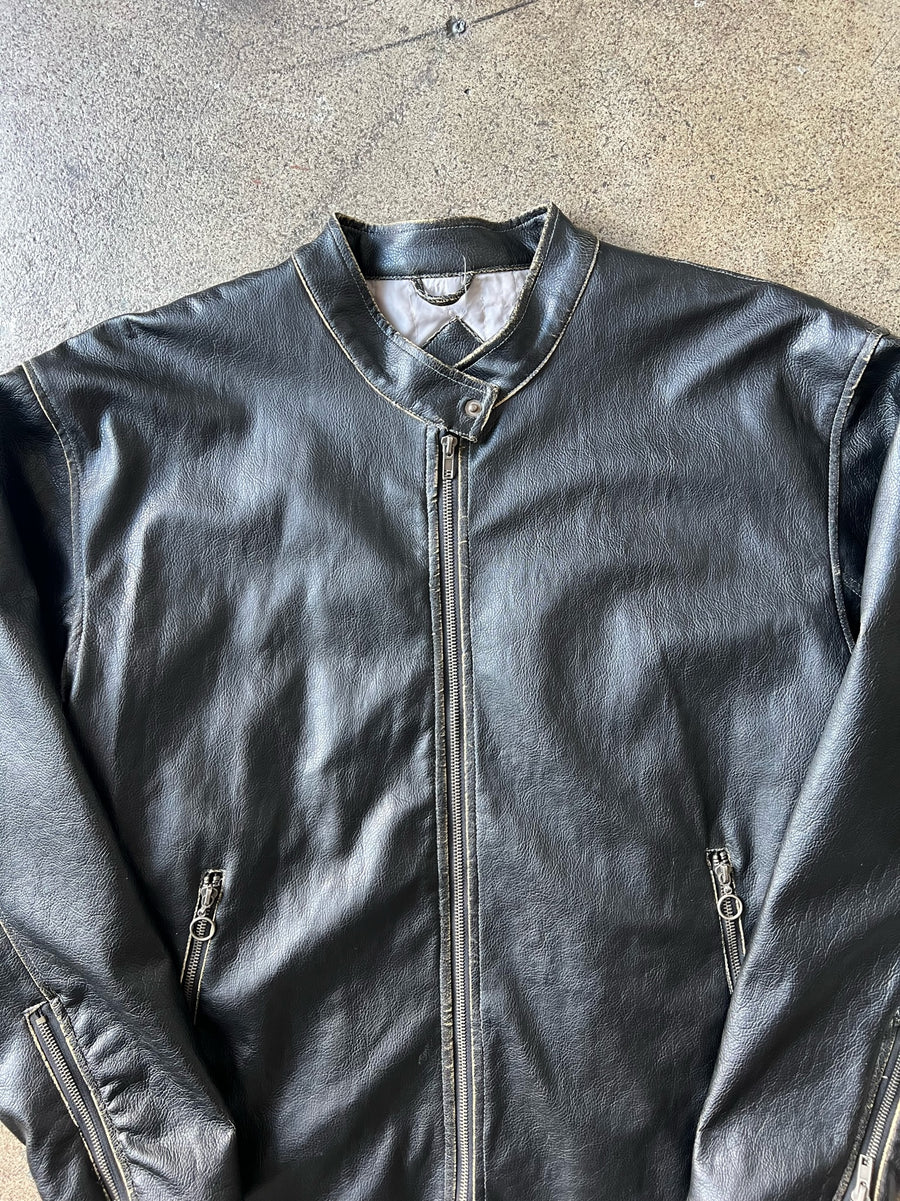 2000s BC Ethic Slightly Distressed Black Leather Moto Jacket