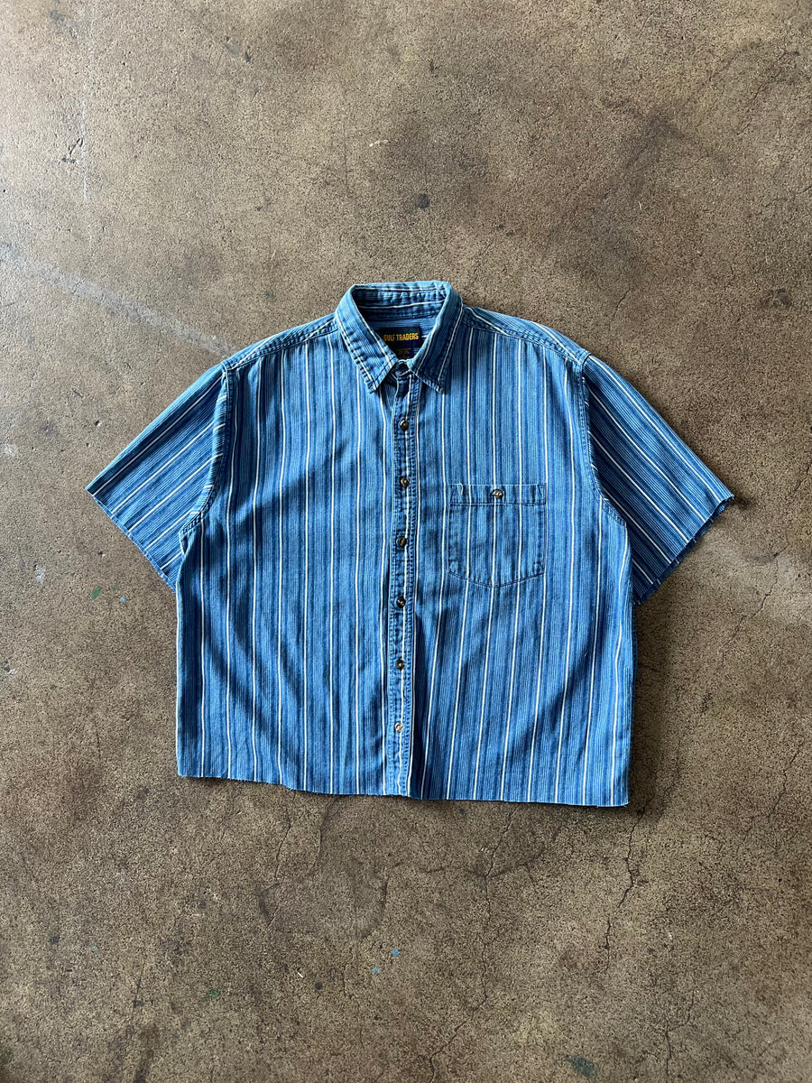 1990s Blue Striped Cropped + Chopped Shirt