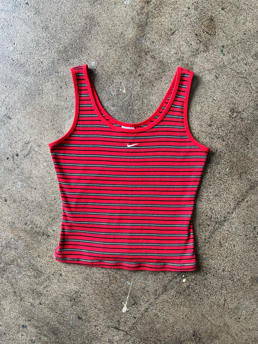 2000s Nike Red and Black Striped Tank Top