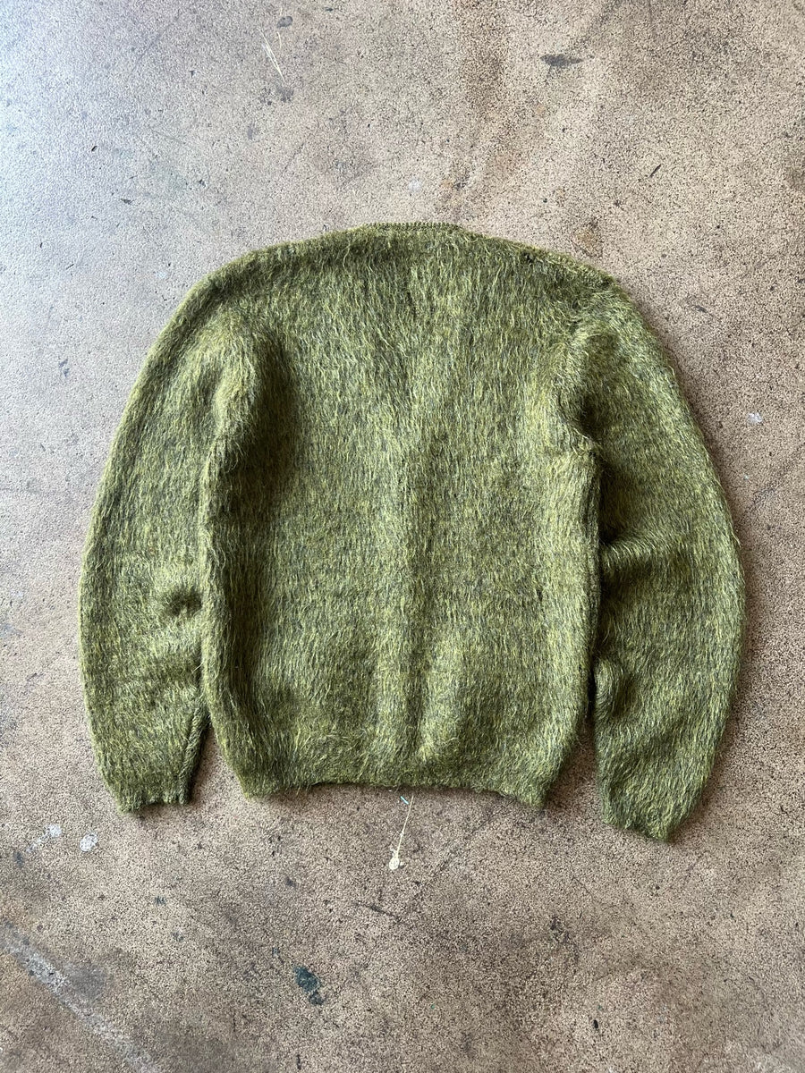 1960s Green Shaggy Mohair Cardian Sweater