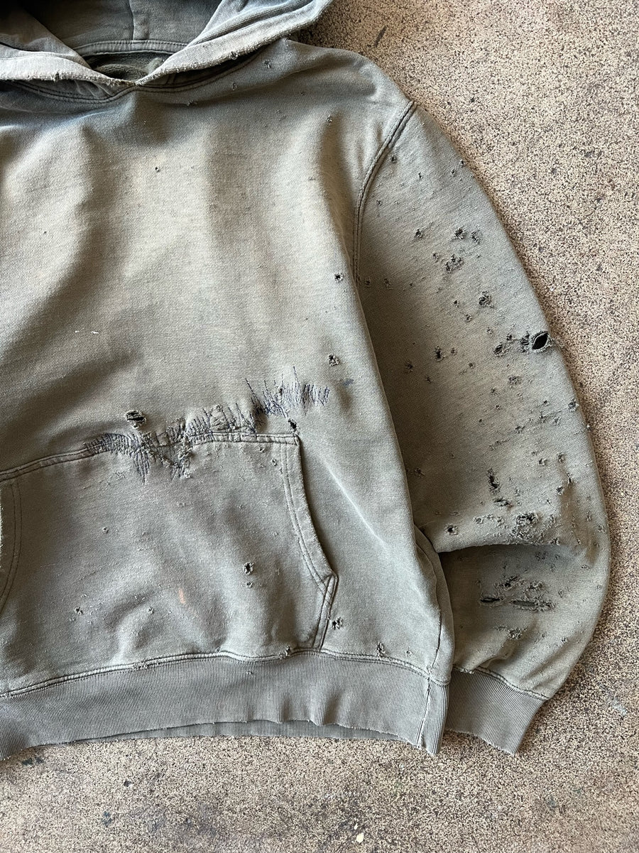 2000s Thrashed Sun Faded Green Hoodie