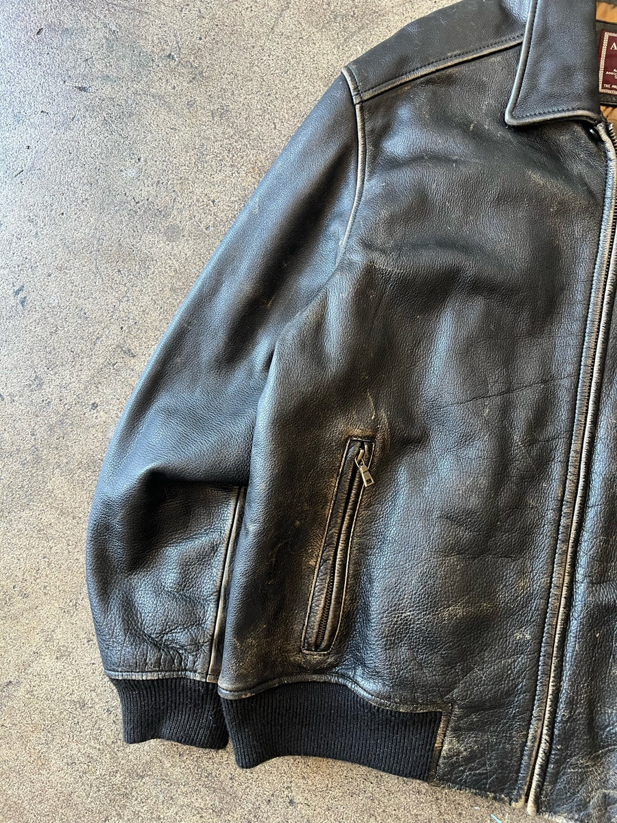 1990s Andrew Marc Distressed Black Leather Jacket