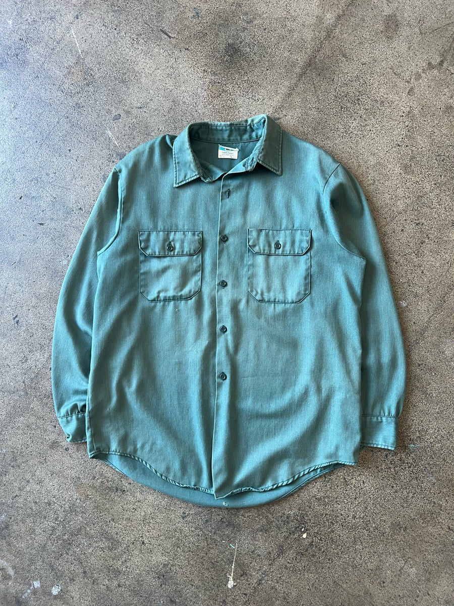 1970s Penneys Two Pocket Faded Green Work Shirt