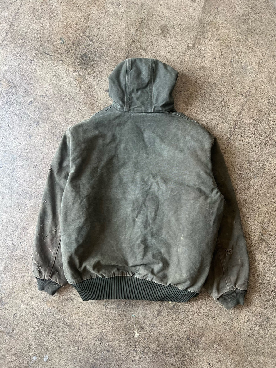 2000s Carhartt Hooded Work Jacket Moss Green Thrashed