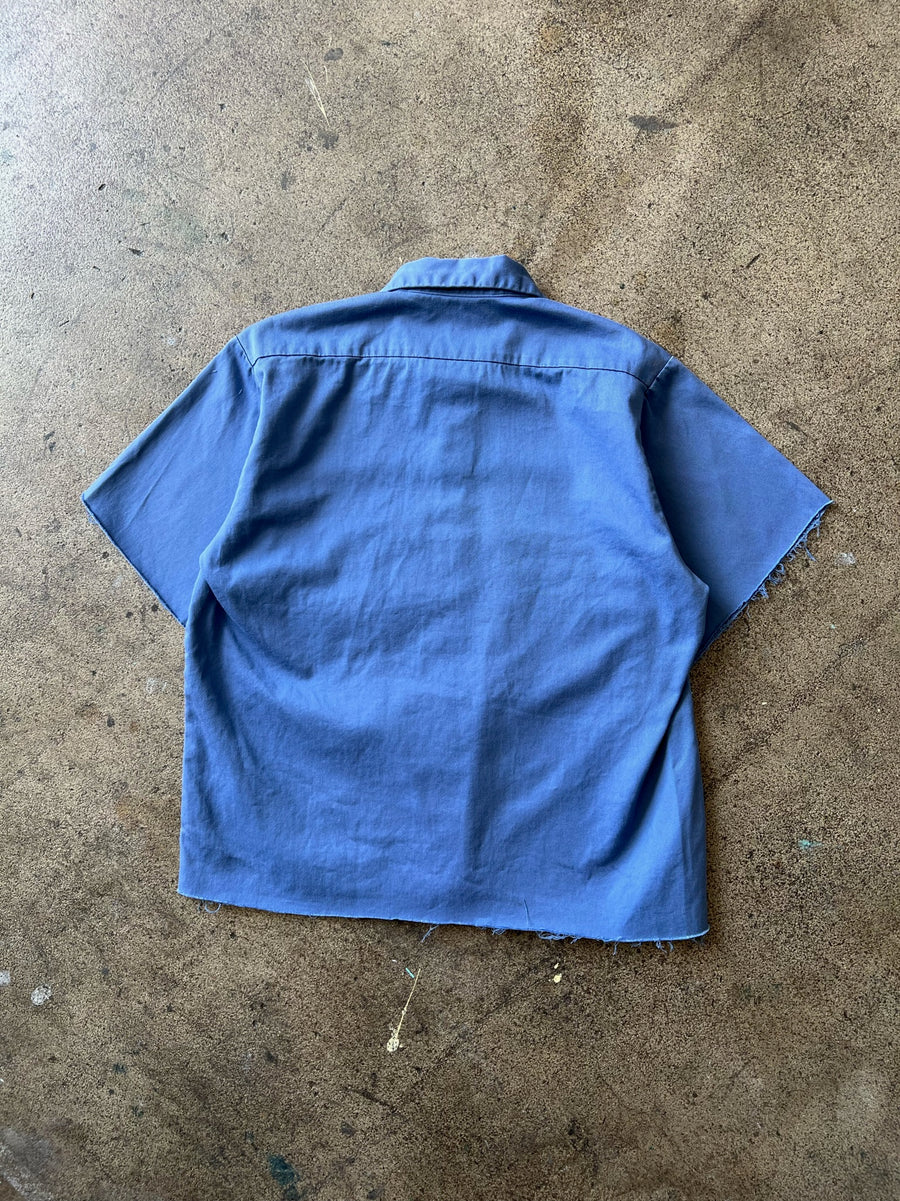 1990s Cropped + Chopped Blue Work Shirt