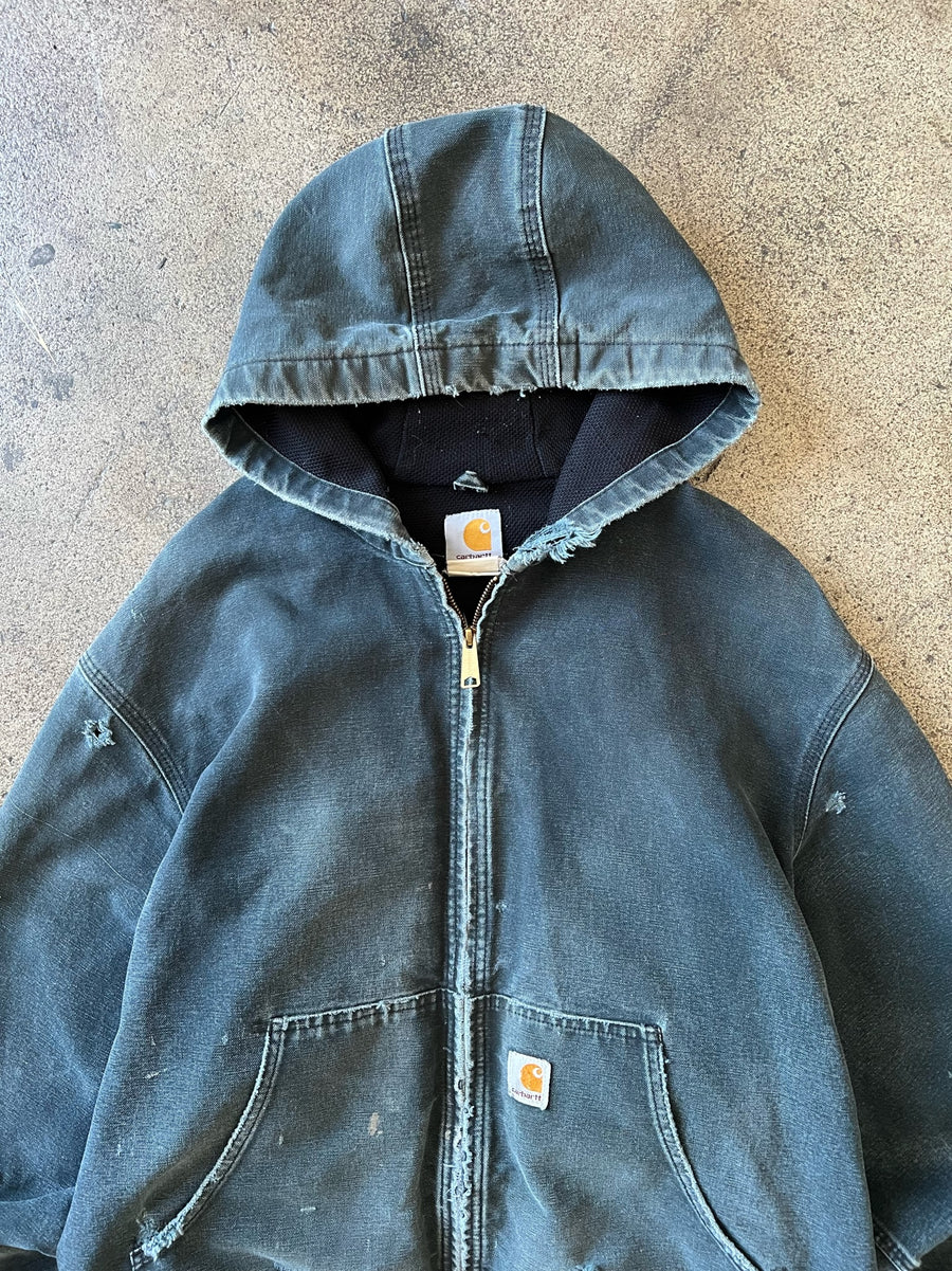1990s Carhartt Hooded Work Jacket Sun Faded Black