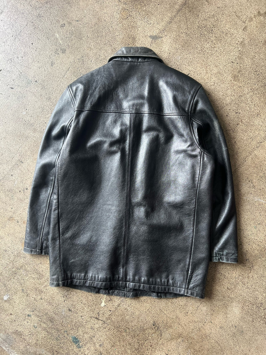 2000s Black Leather Long Jacket