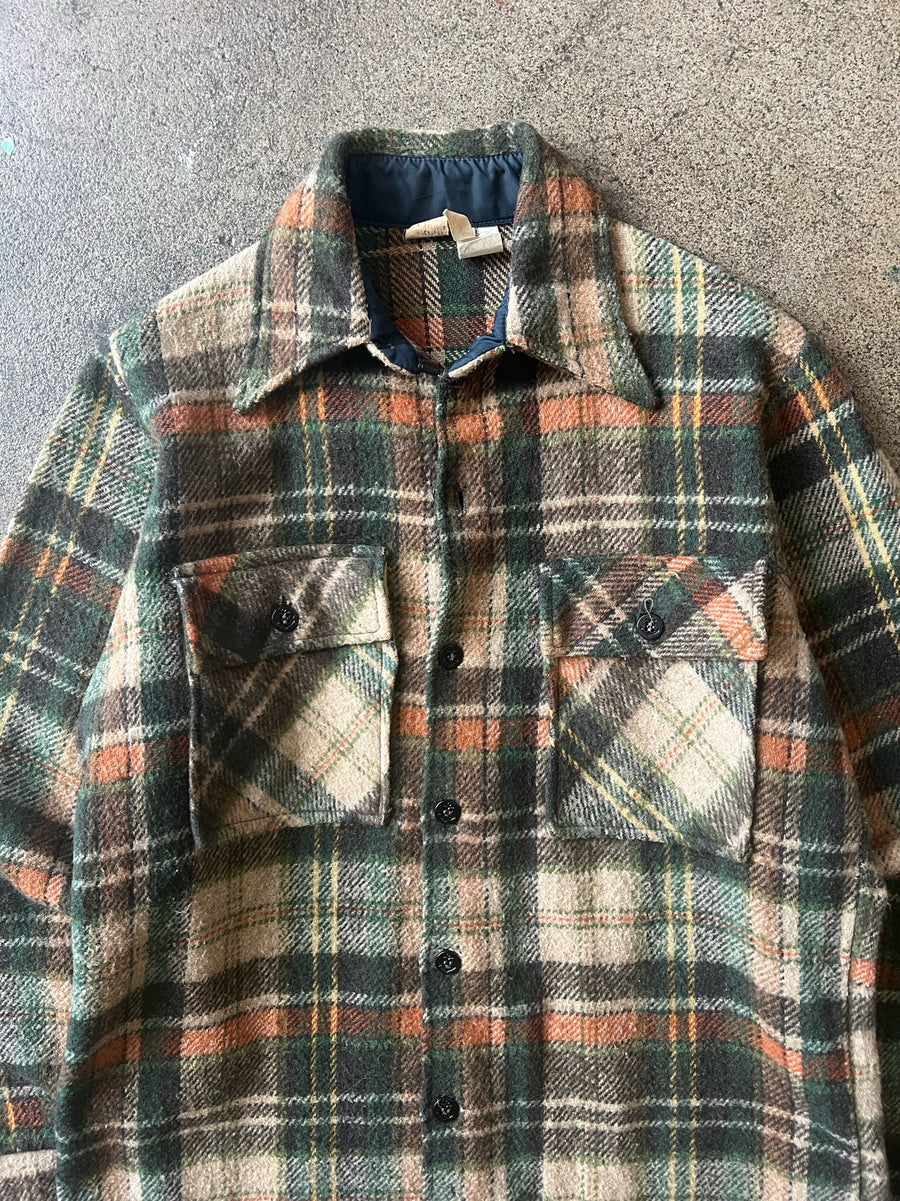 1980s Two Pocket Plaid Flannel Shirt Jacket