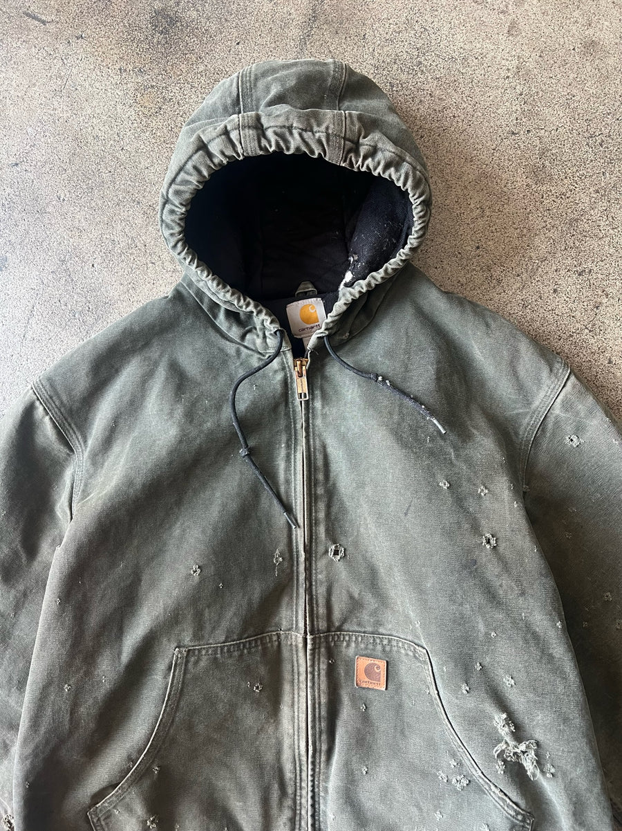 2000s Carhartt Hooded Work Jacket Moss Green Thrashed