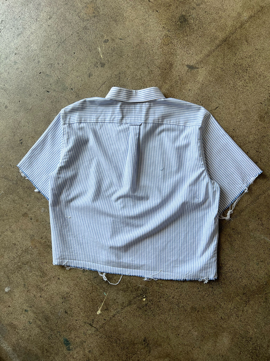 1990s Cropped + Chopped Striped Dress Shirt