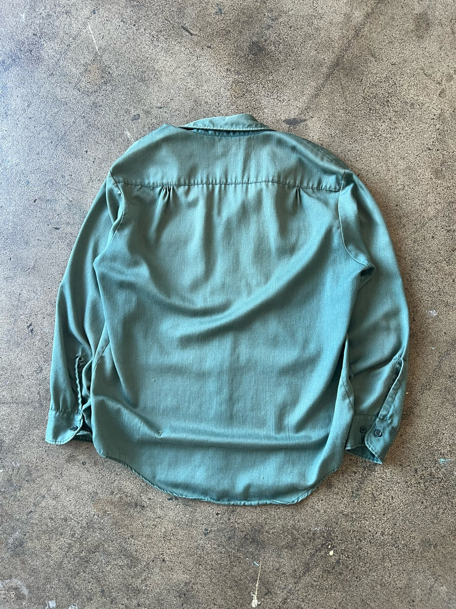1970s Penneys Two Pocket Faded Green Work Shirt