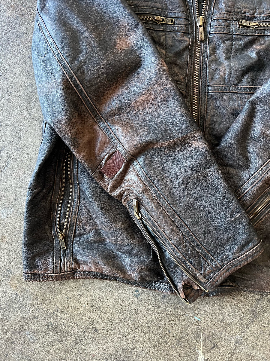 2000s Wilsons Leather Faded Brown Moto Jacket