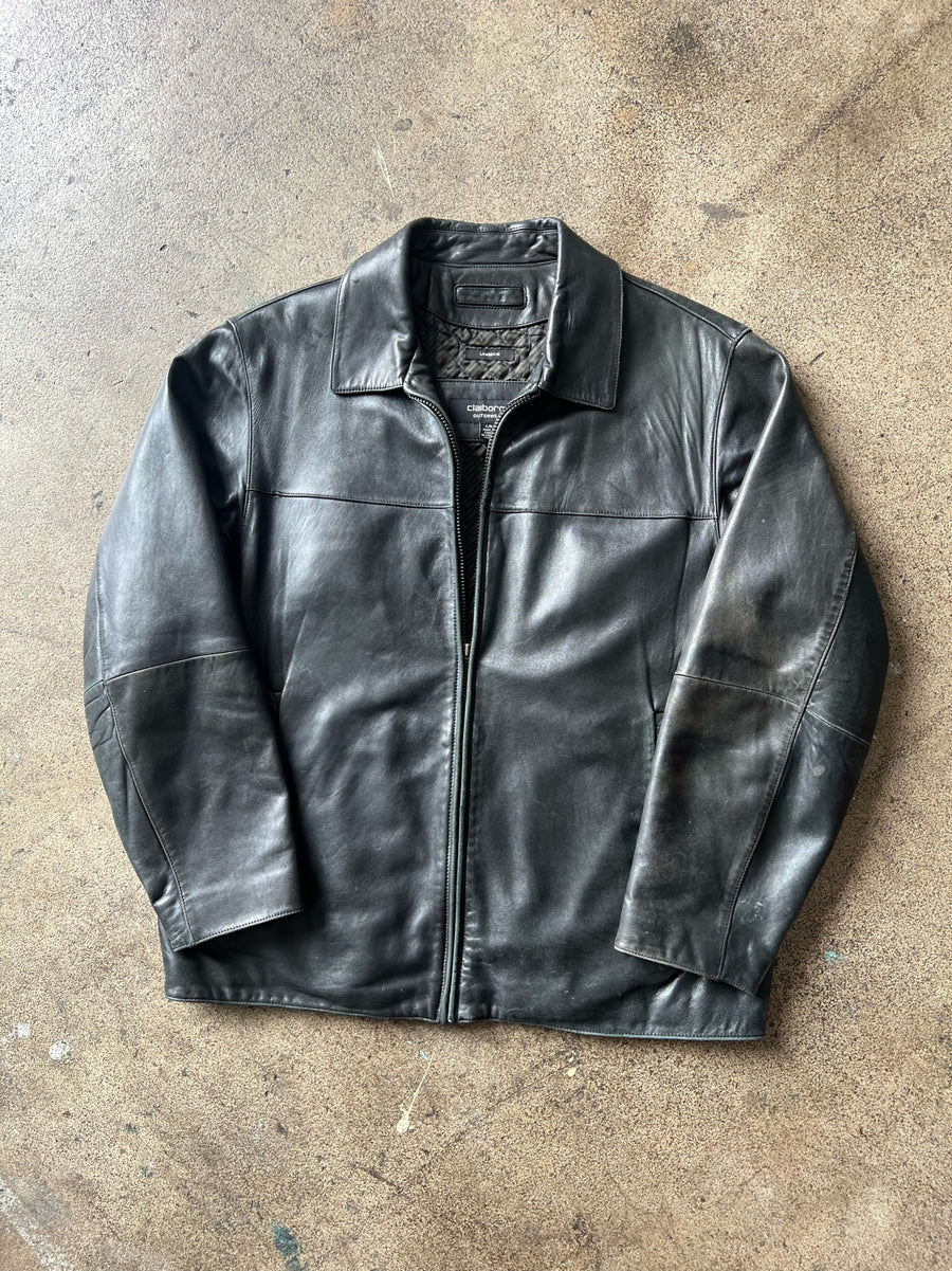 2000s Claiborne Faded Black Leather Jacket