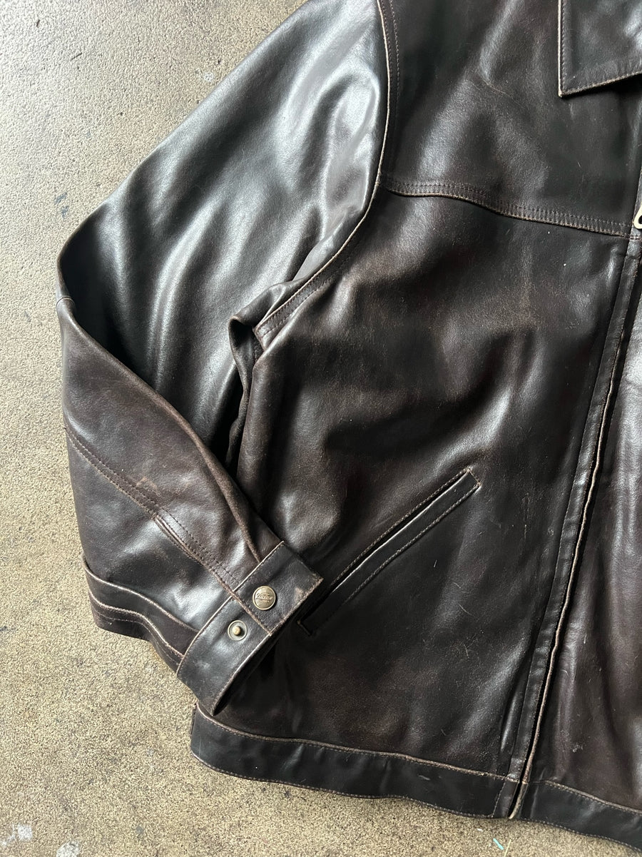2000s Dickies Faded Brown Leather Jacket