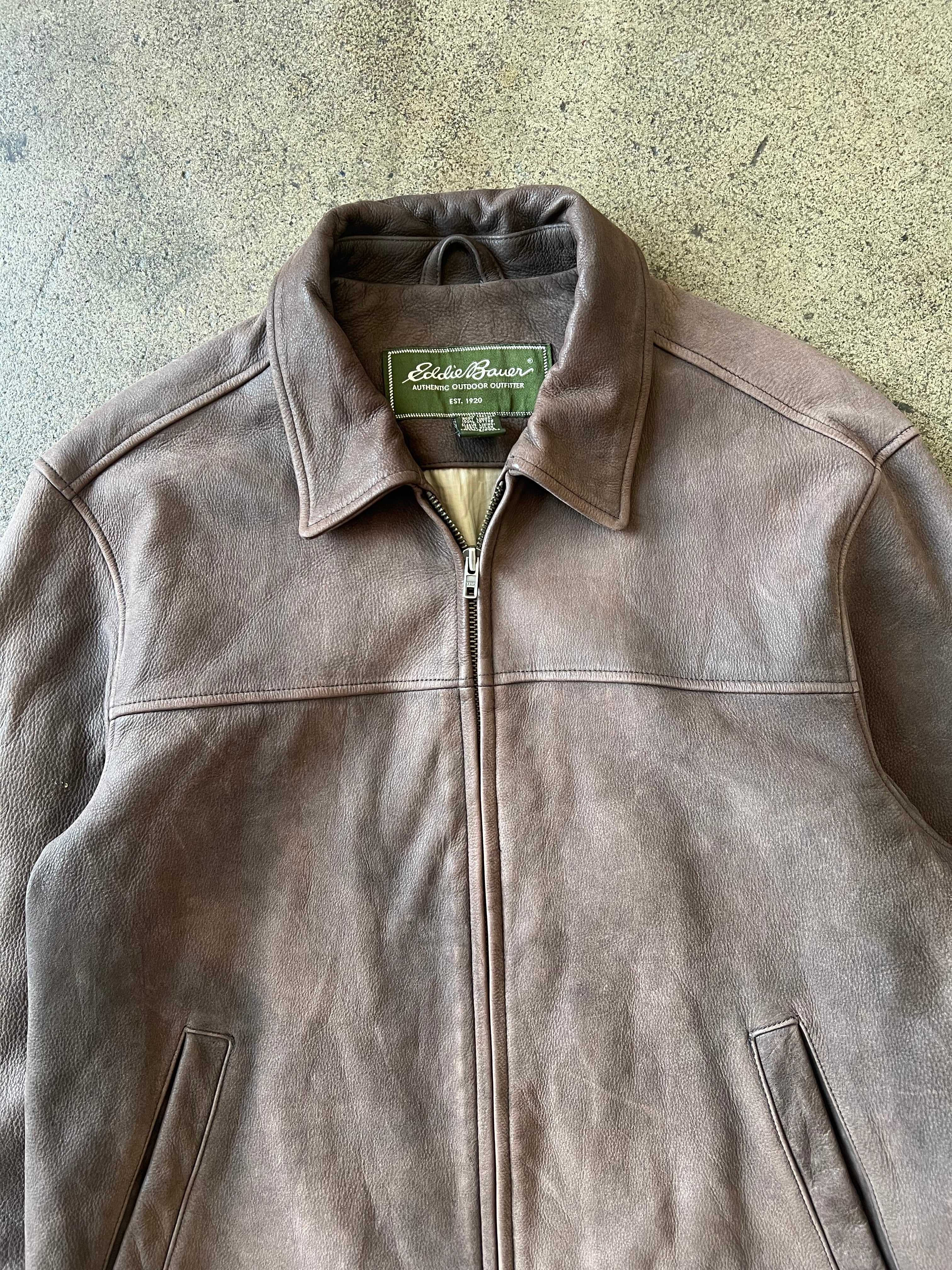 2000s Eddie Bauer Faded Brown Leather Jacket – Ametora