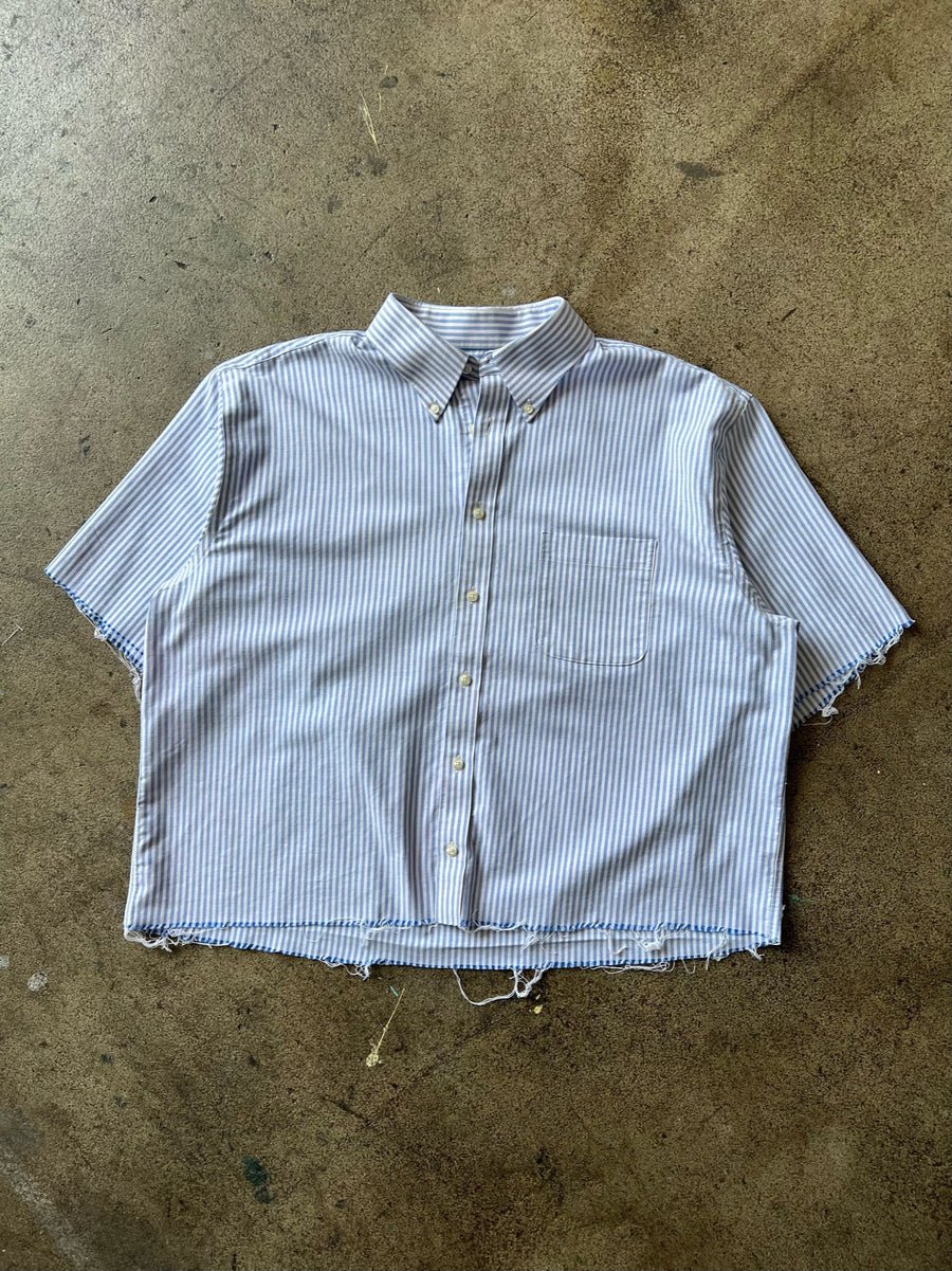 1990s Cropped + Chopped Striped Dress Shirt