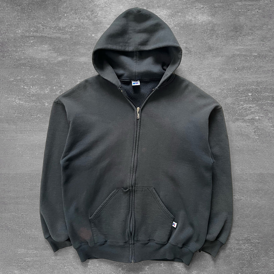 1990s Russell Faded Black Zip Hoodie