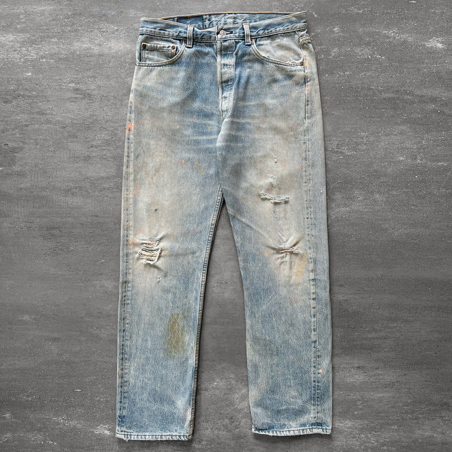 1990s Levi's 501 Jeans Light Wash Paint 33