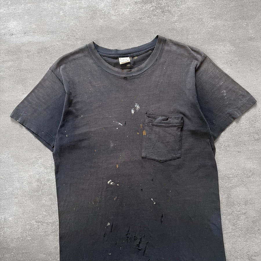 1980s FOTL Sun Faded Black Paint Pocket Tee