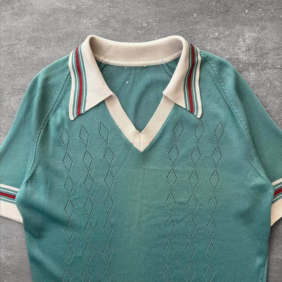 1970s Argyle Knit Polo Shirt