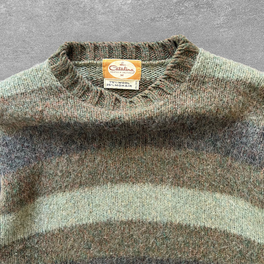 1960s Catalina Sage Green Stripe Mohair Sweater