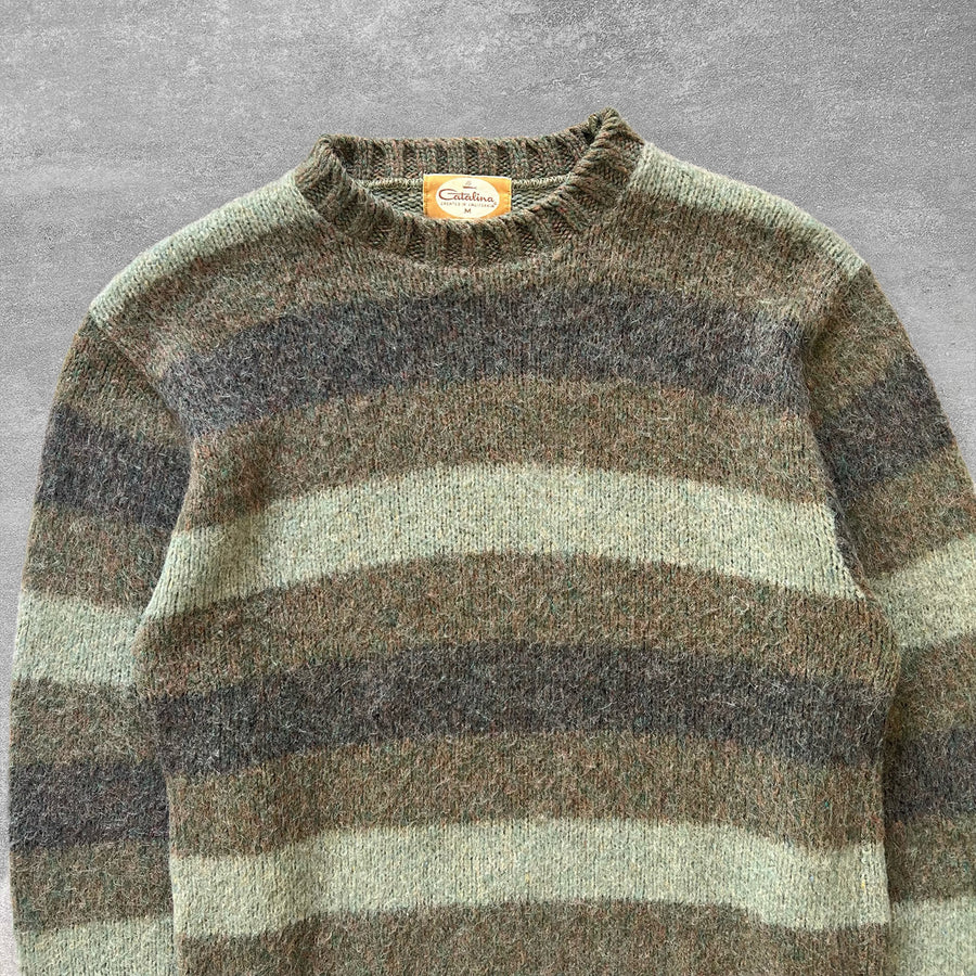 1960s Catalina Sage Green Stripe Mohair Sweater