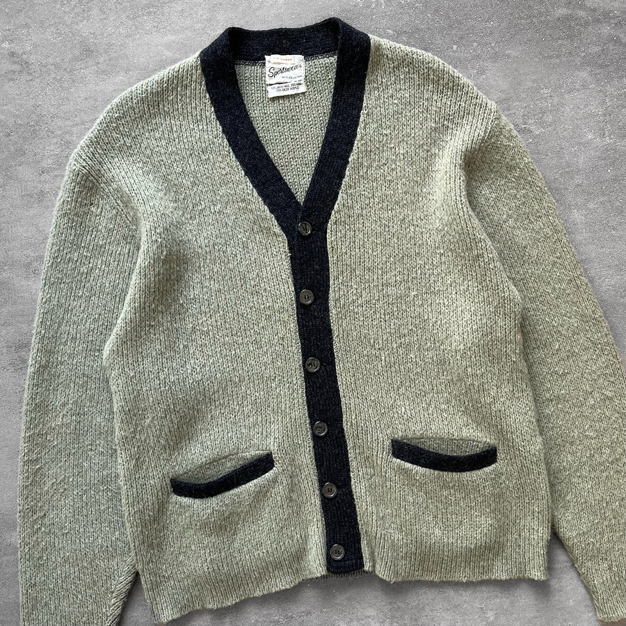 1960s Two Tone Sage Green Mohair Cardigan