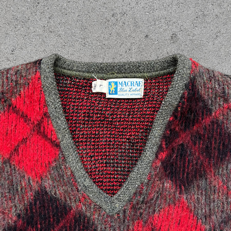 1960s Macrae Mohair Argyle Sweater Black and Red