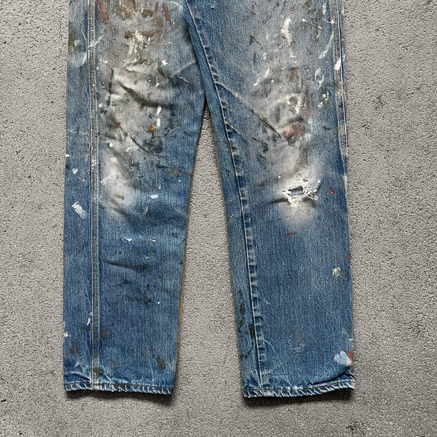 1990s Pointer Cone Denim White Oak Paint Jeans 32 x 30
