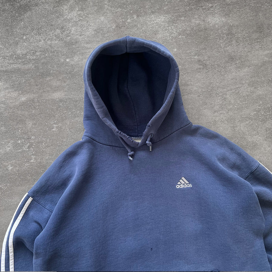 1990s Adidas Stripe Hoodie Faded Blue