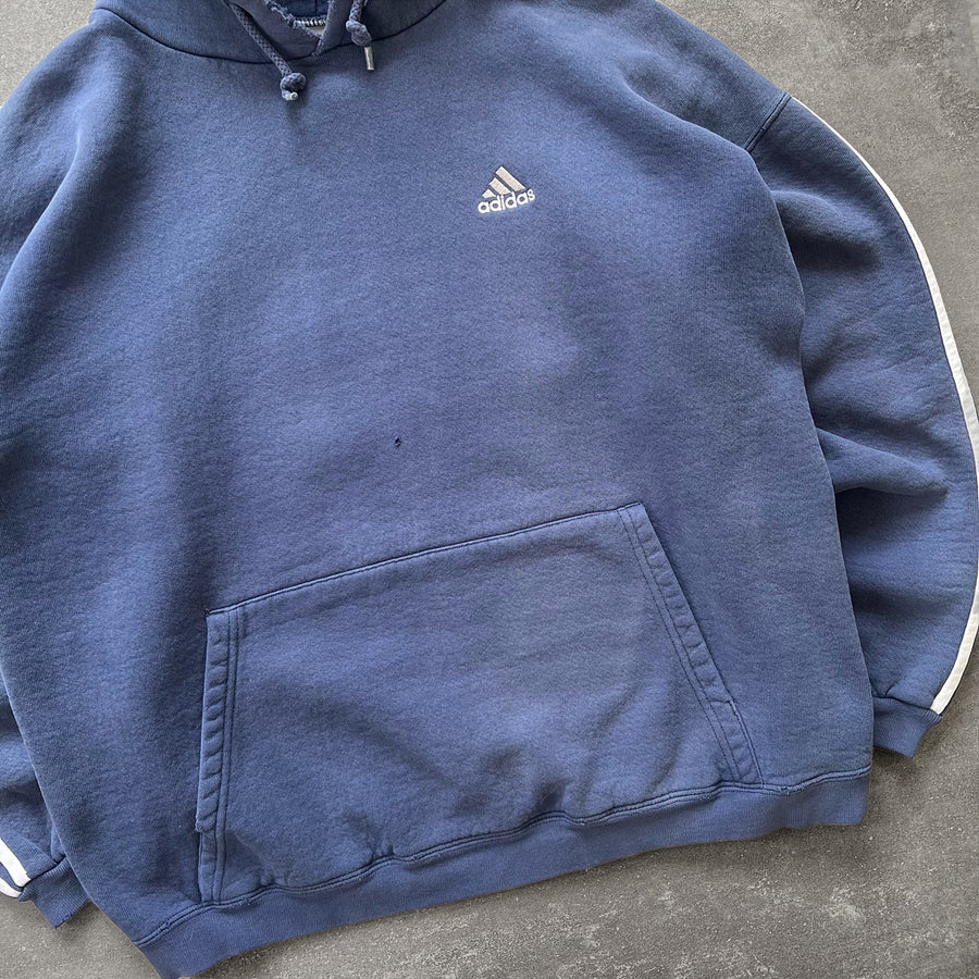 1990s Adidas Stripe Hoodie Faded Blue
