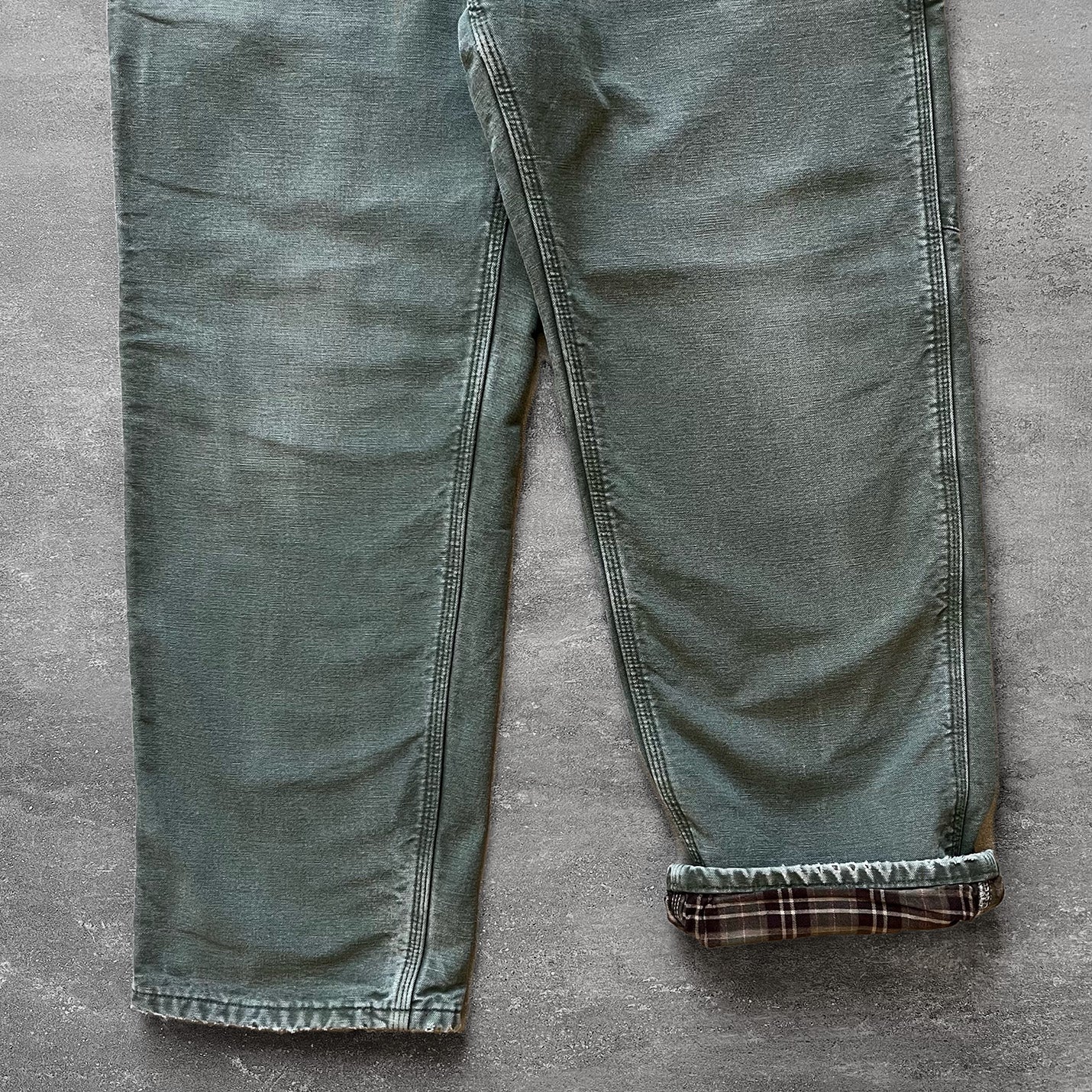1990s Carhartt Flannel Lined Work Pants Moss Green 33" x 30" - Ametora