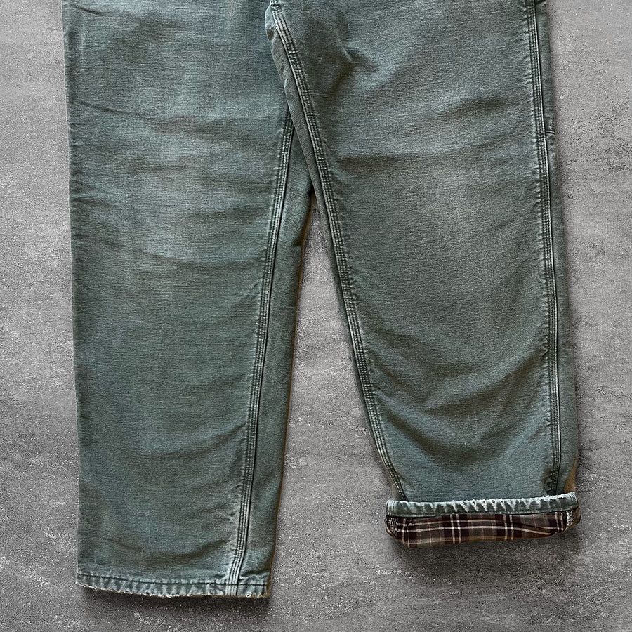 1990s Carhartt Flannel Lined Work Pants Moss Green 33