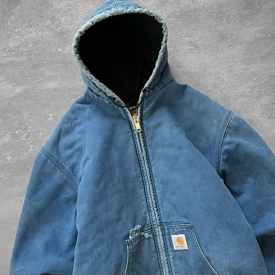 1990s Carhartt Hooded Work Jacket Faded Blue
