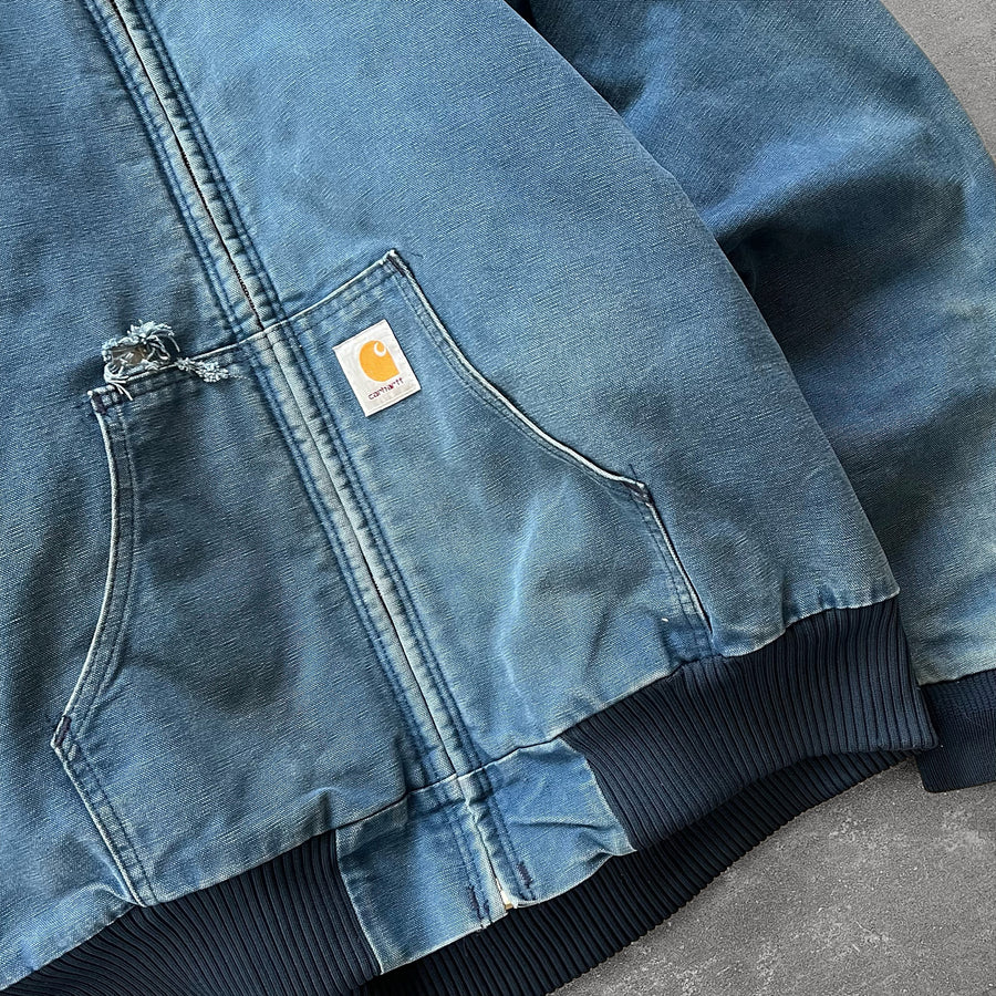 1990s Carhartt Hooded Work Jacket Faded Blue
