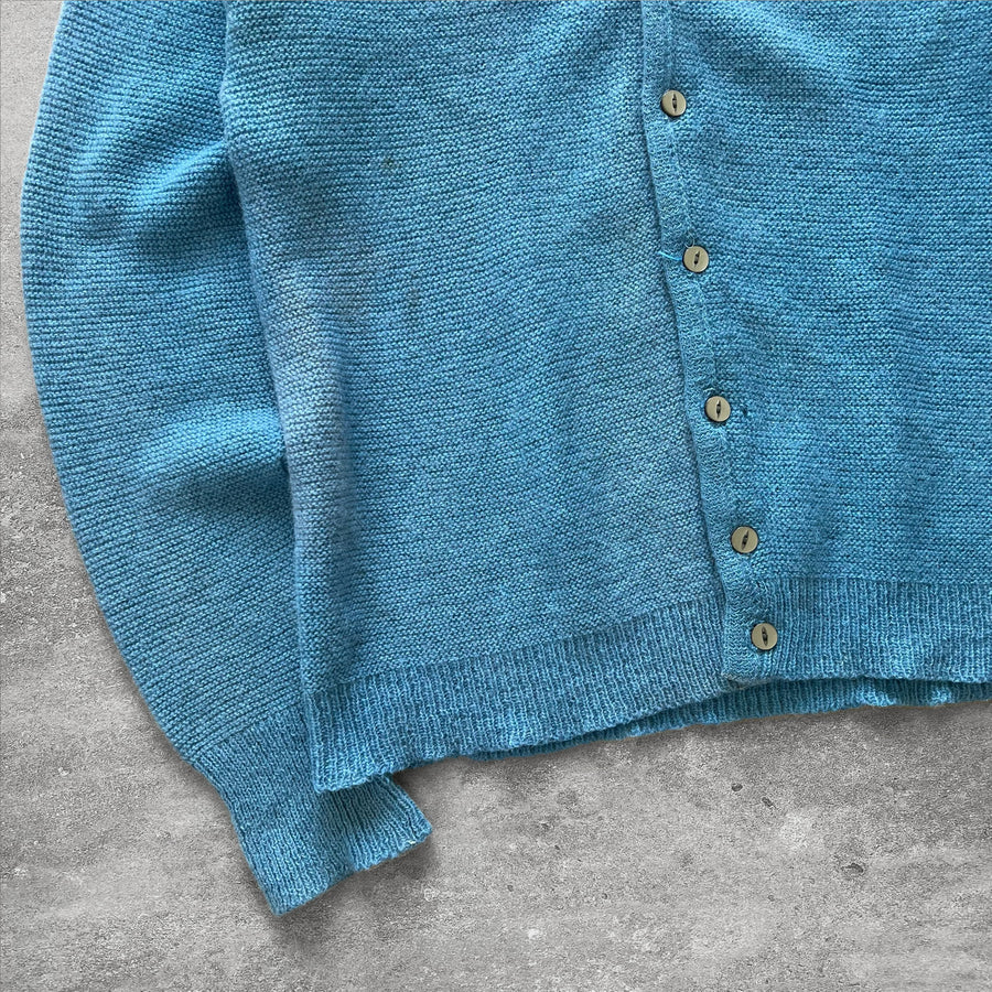 1970s Fuzzy Baby Blue Cardigan Faded