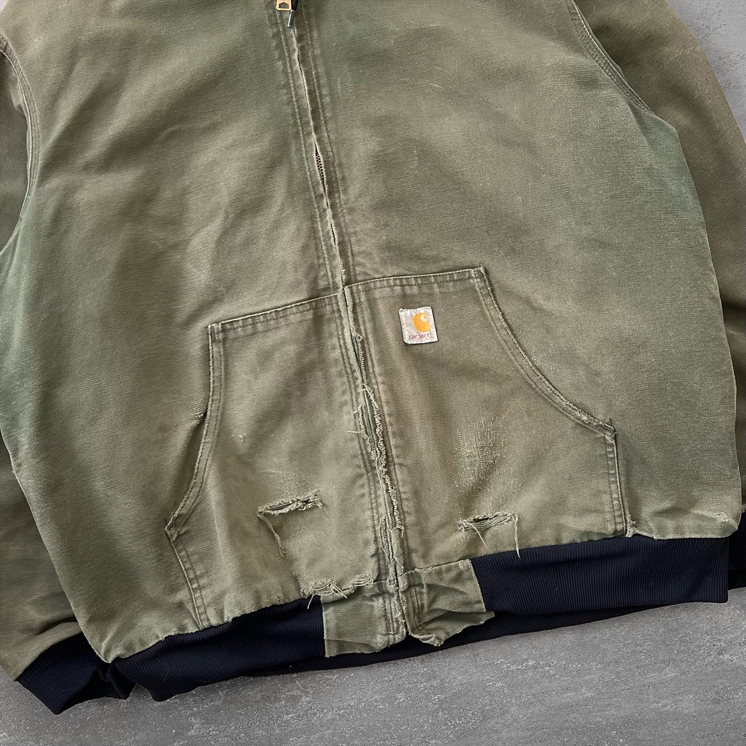 00'S Carhartt Active Jacket Duck Full Zip Hoodie Men's XL cotton Khaki type Vintage Second Hand